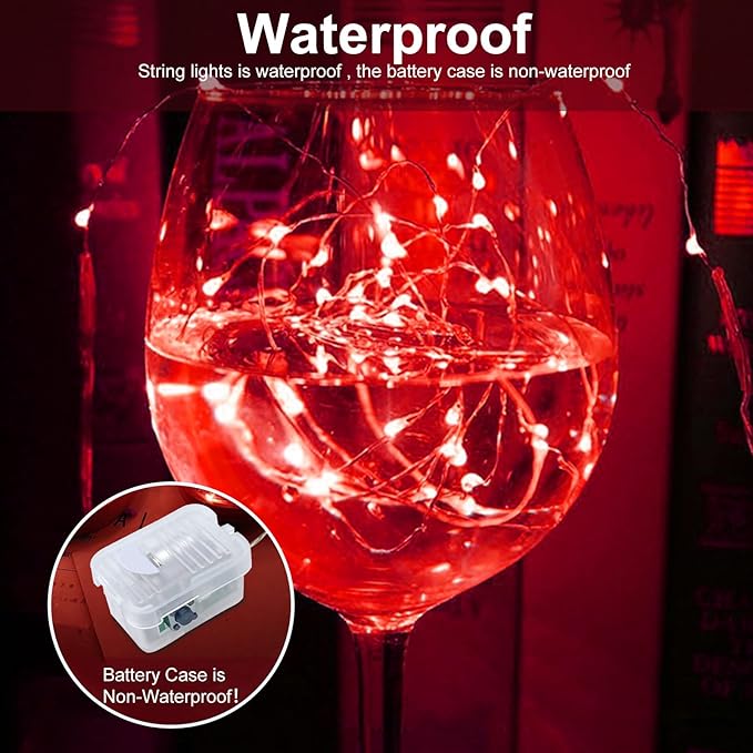 AIKEI 100 Pack LED Fairy Lights Battery Operated, Mini String Lights Waterproof 7ft 20 Led Firefly Starry Lighting 3 Modes for Wedding Party Bedroom Halloween Valentines Christmas Decoration Red