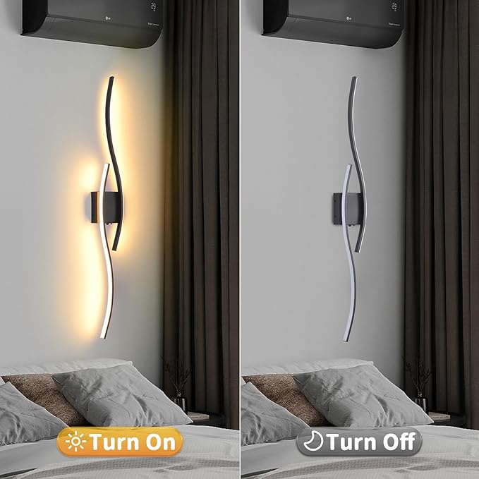 Battery Operated Wall Sconces Set Of Two, 3000K-6500K 39 inch black LED dimmable wireless wall sconce with remote control, USB rechargeable wall lights for Living Room Bedroom Hallway Background