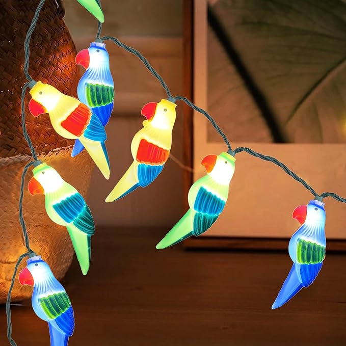 SUNSGNE LED Parrot Bird Lights String, 8.5ft Decorative Indoor Hanging String Lights with 10 Parrot Lights, Plug-in LED Cute String Lights for Party Birthday Holiday Decor