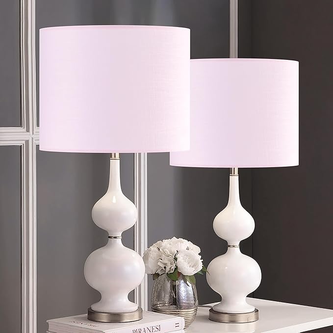 PIKOPIKO Pink Linen Set of 2 Medium Drum Lamp Shade, Easy Assembly Required 13" Top x 13" Bottom x 10" High Replacement Lamp Shades, Fabric Lampshades for Table Lamps Floor Lamps, Metal Spider Fitter