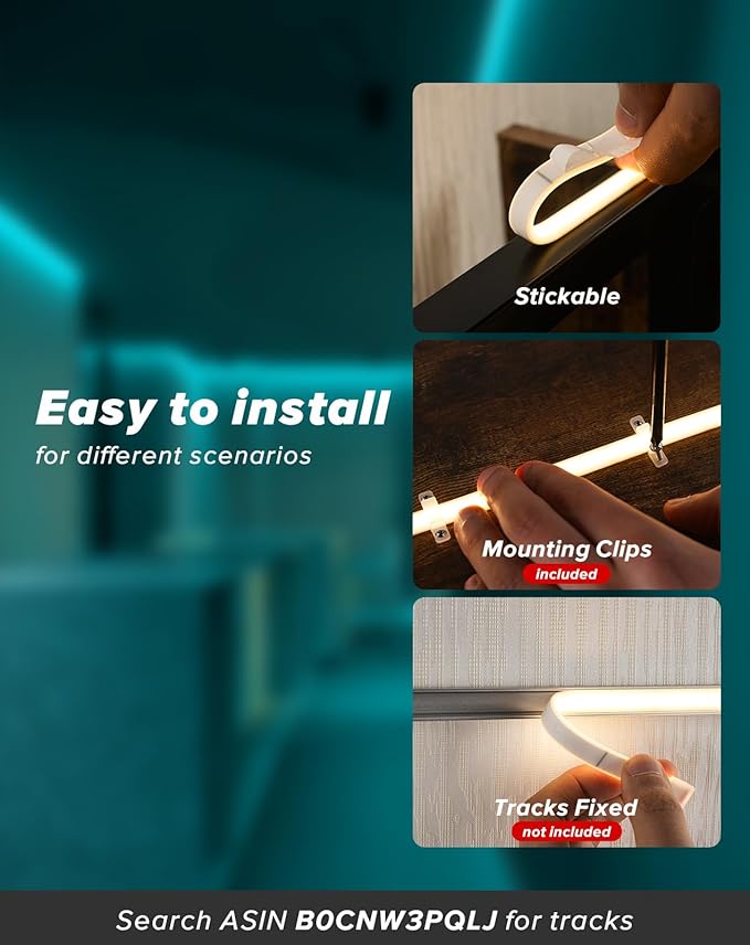 Shine Decor COB LED Rope Light AC 120V, 800lm Ultra Bright, IP65 Waterproof Cold-Resistant ETL Neon Strip, No Driver Tape Lighting for Home Commercial 10x4.5mm, Ice Blue, 16.4ft