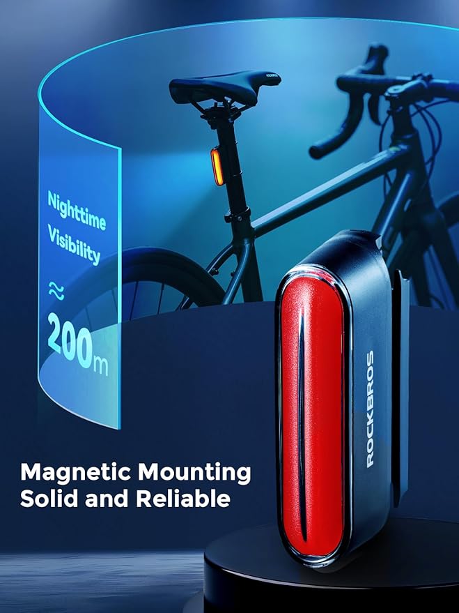 ROCKBROS Magnetic Bike Tail Light, USB-C Rechargeable, IPX6 Waterproof, 7 Modes, Safety Cycling Light for Road & Mountain