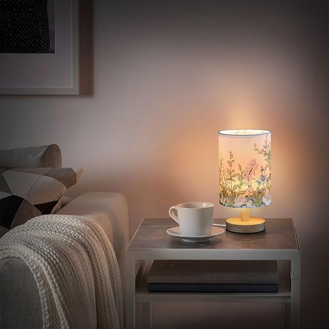 senya Flower Table Lamp for Bedroom Living Room, Spring Wild Flowers Butterfly Bedside Lamps with USB Charging Ports Nightstand Light Lamps