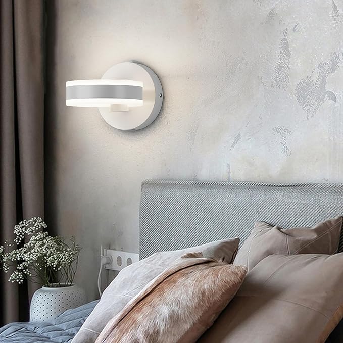 Wall Lamp LED Wall Sconce Rotatable Up-Down Sconces Wall Lighting with Built-in Switch and USB Charging Port 110 Volt AC Hardwired Wall Light (White,2 Pack)
