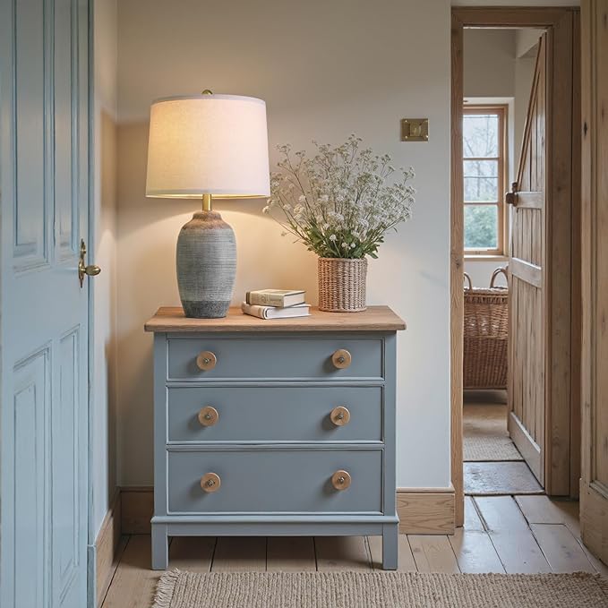 24.5" Vintage Ceramic Table Lamp - Single Farmhouse Rustic Bedside Lamp with Natural Textured Finish, Nightstand Lamps for Living Room, Bedroom, End Table, Office Dark Grey