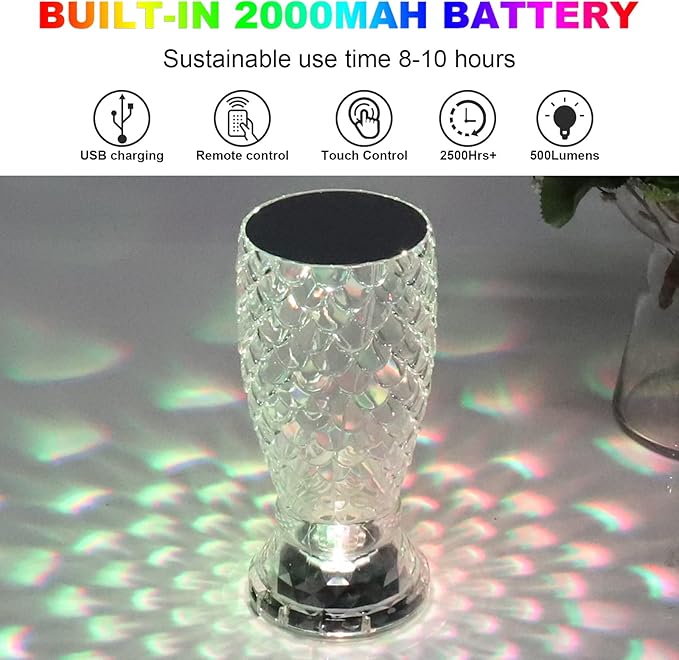 MIFXIN Crystal Table Lamp RGB 16 Colors Changing Remote Control Touch Diamond Lamp USB Charging Decorative Acrylic Led Bedside Light Desk Lamp for Bedroom Living Room Kids Room (Fish Scale)