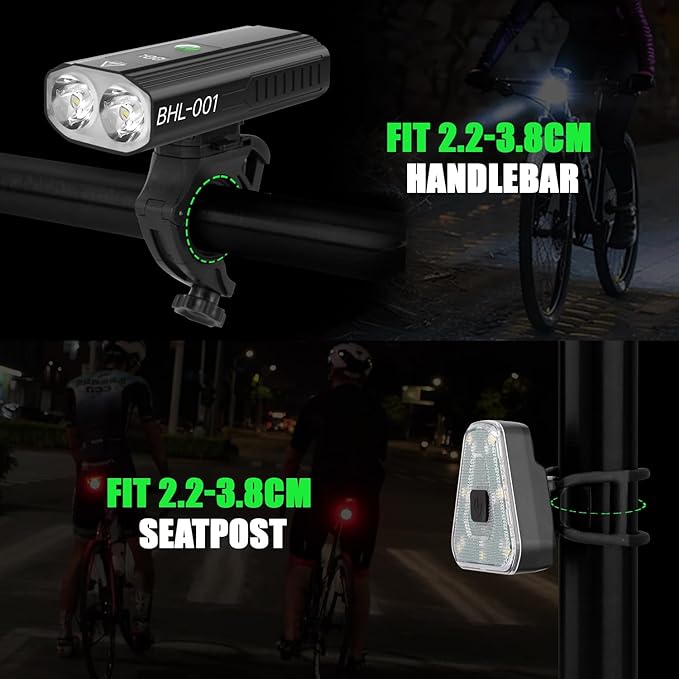 Super Bright Bike Lights for Night Riding, 5+5 Modes USB C Rechargeable LED Bicycle Light Front and Rear, 2000 Lumens Headlight and Back Tail Light Set for Road Mountain Urban Cycling