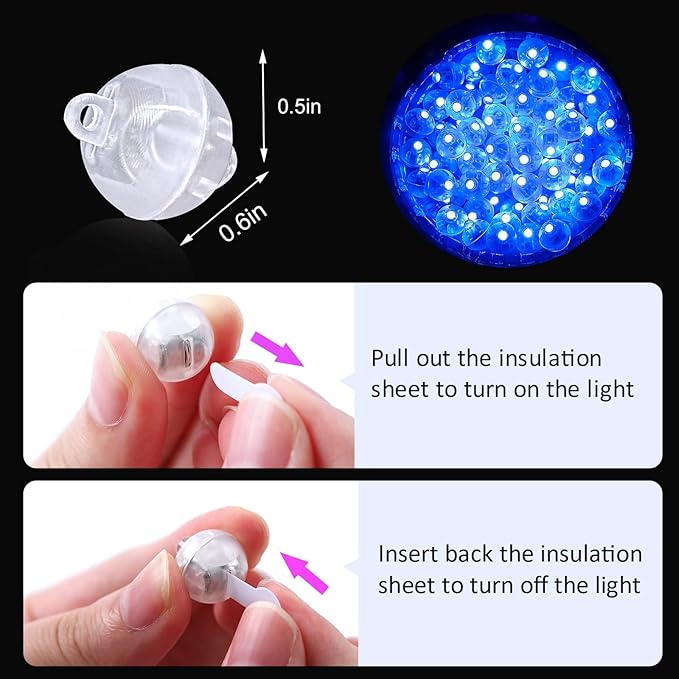 ZGWJ 50PCs Blue Balloon Lights Mini, Battery Powered, Long Standby Time Waterproof Tiny Led Round Light for Paper Lantern Balloon Party Easter Eggs Wedding Christmas Halloween Decorations﻿