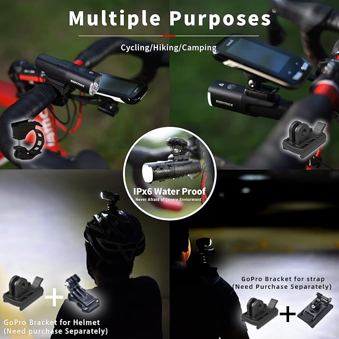 Navi 500 Smart Bike Light, Auto On/Off, 2450 mAh USB Type-C Rechargeable Bicycle Front Lamp, 530 Lumen Multi-Mod Super Bright LED Bike Light, IPX6 Waterproof, Aluminum Frame, 5 Light Modes.