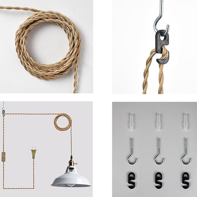 YUBOLE Industrial Swag Hanging Light with Switch Adjustable Height Pendant Lighting with White Metal Barn Shade for Kitchen Foyer Dining