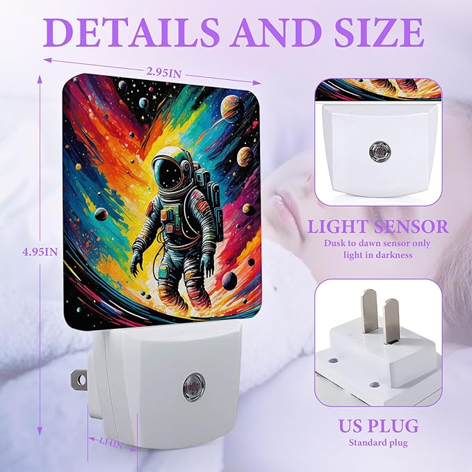 Astronauts Space Night Light,Night Lights Plug into Wall,Led Lamp for Stairway/Hallway/Bedroom 0.5W Nightlight Sleep Friendly