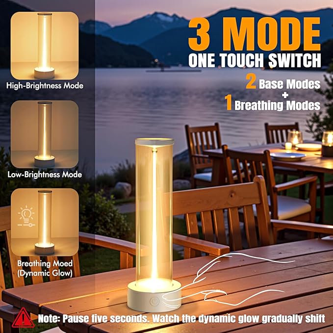 Indoor Outdoor Cordless Table Lamp,Rechargeable Battery Powered Lamp 3-Mode Touch Dimmable,IP54 Waterproof Portable Lamp for Bedside Reading,Patio Grill,Gazebo Party,Camping Tent (White,2 PCS)