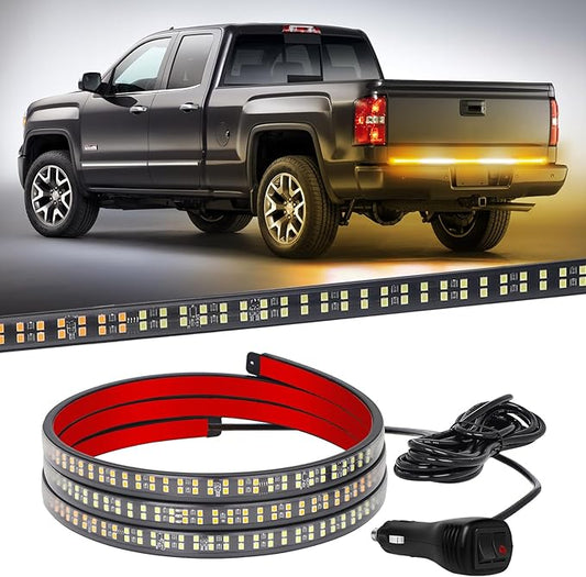 XRIDONSEN 60 inch Truck Strobe Lights Strip 360 LED Amber White Rear Window Tailgate Emergency Lights Flashing Warning Hazard Safety for Tow Plow Trucks Construction Vehicles Pickup