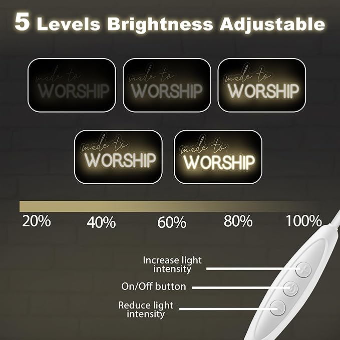 Made to Worship Neon Sign – Warm White Dimmable LED Wall Sign with 3D Engraved Letters and Light Strip, Christian Home Decor for Prayer Room, Church, or Bedroom 15″ × 7.25″
