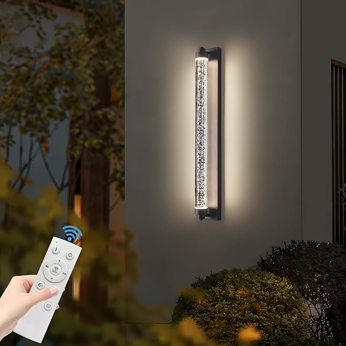 Bubble Crystal Outdoor Wall Lights, 31.4inch LED Modern Wall Mounted Sconce, 3000K-6500K Dimmable Waterproof Outside Lighting Fixtures for House, Porch, Garage, Garden, Bathroom, Indoor