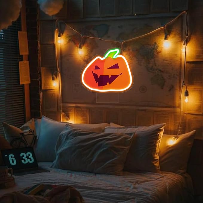 Thanksgiving Pumpkin Neon Signs, Fall Pumpkin Neon Light Sign for Bedroom Wall Decor, USB Powered Light up Sign with Base, Pumpkin LED Signs Room Decor Aesthetic for Thanksgiving Decoration Gift
