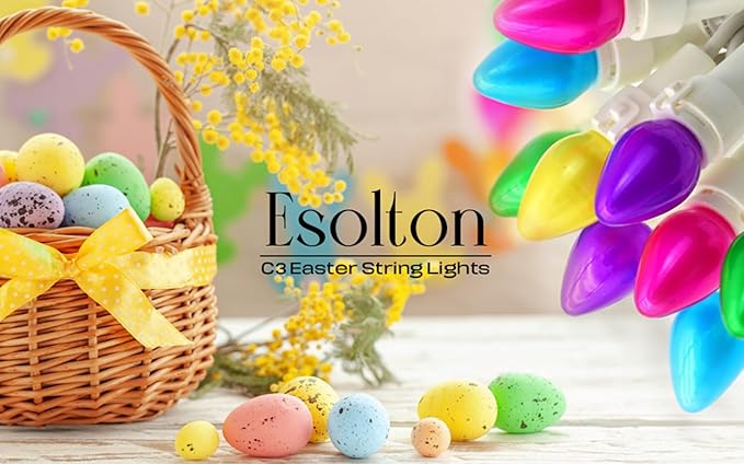 Easter String Lights Decorations, 2PACK 50 LED Count 13 Feet Pastel Multi-Color Lights with White Wire, Plug-in Connectable for Indoor Outdoor Party, Easter eggs baskets,Yard, Garden and Home Decor