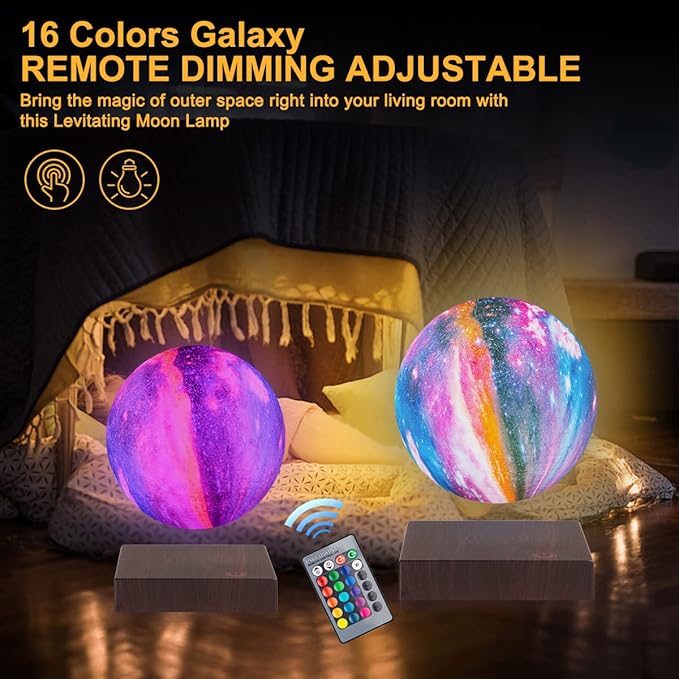 UVEHAS Levitating Galaxy Moon Lamp - 16 Colors Magnetic Levitation Floating 3D Moon Light, with Remote Control Spinning in Air LED Galaxy Night Lights for Office Home Decoration Christmas Gift