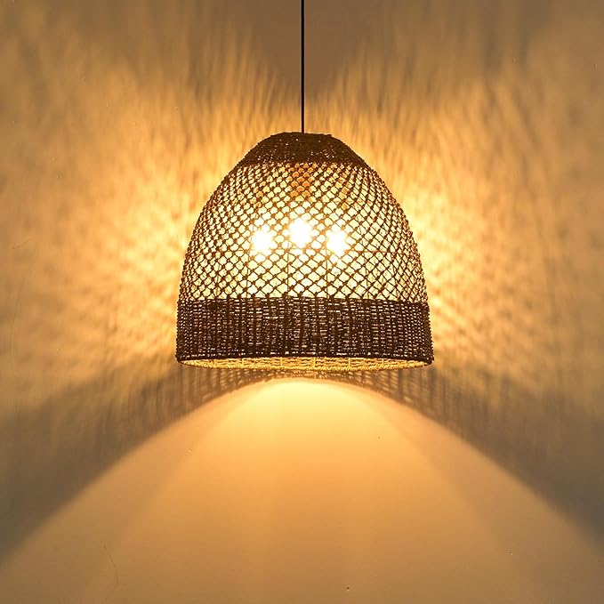 19” Large Rattan Pendant Light Fixture,3 Light Boho Handmade Woven Wicker Rattan Ceiling Farmhouse Chandelier for Kitchen Island Dining Rooms, Corridors, and Entrance Halls.