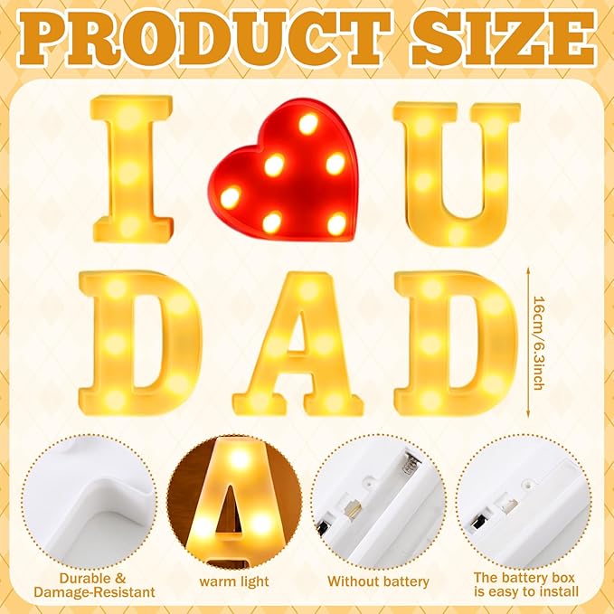 6 Pcs Fathers Day Decorations Love You Dad LED Letter Light Sign Battery Powered Father's Centerpieces Gifts Fathers Day Decorations for Dad from Daughter Son for Home Party