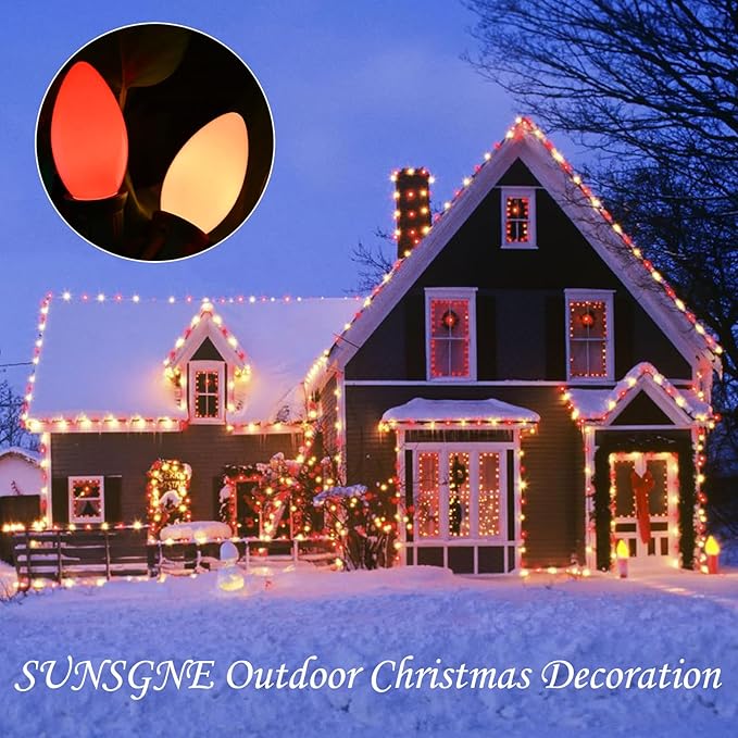 SUNSGNE 25 Pack C9 Red Christmas Light Bulbs, 7 Watt Red Incandescent Christmas Replacement Light Bulbs, E17 Intermediate Base