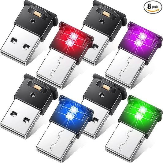 Frienda 8 Pieces Mini USB LED Light, Car LED Interior Lighting 5v Smart USB Atmosphere Light, Laptop Keyboard Office Decoration Night Lamp, Adjustable Brightness, 8 Colors