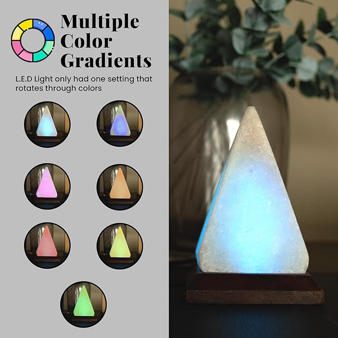 POHS Himalayan USB Mini Salt Lamp, 7 Color Changing LED Bulb, Hand Crafted Crystal Rock Salt Night Light for Home Decor, Desk, and Gift | Premium Quality Wood Base and USB Cable (Pyramid)