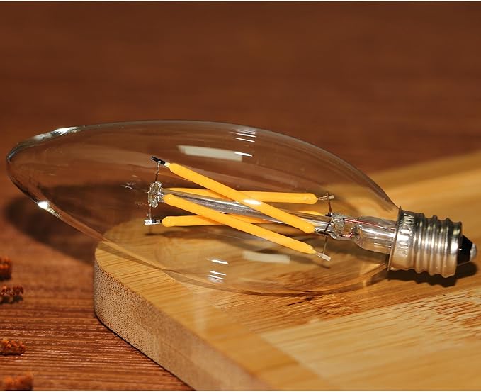 12 pcs C32 Candle Filament LED Bulb, Soft Warm White Light 4W Equals 25w-40W, E12 Candelabra Base Edison Bulb, Clear Glass Light Bulb for Pendant Chandelier Ceiling Fan