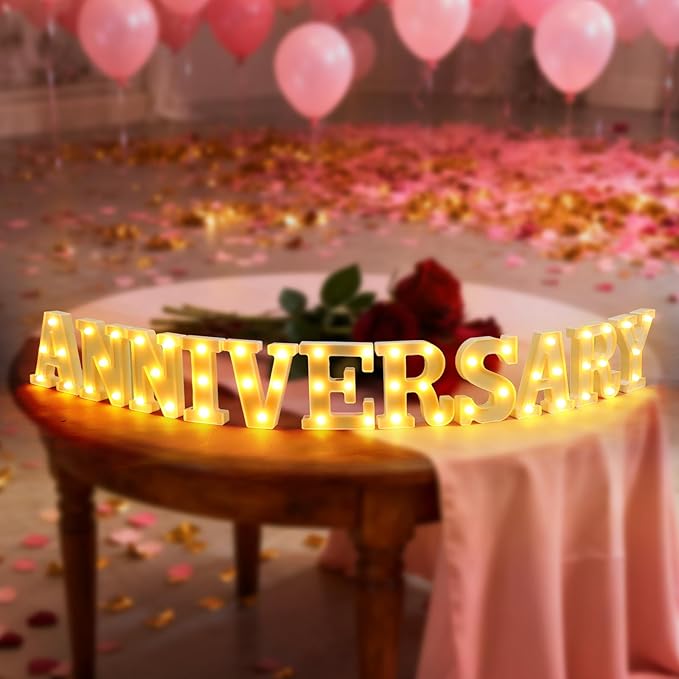 11 Pcs Anniversary Large LED Letter Sign Wedding Birthday Party LED Lights Battery Powered Table Decoration for Party Bedroom Bar Pub Restaurant Tabletop Decoration