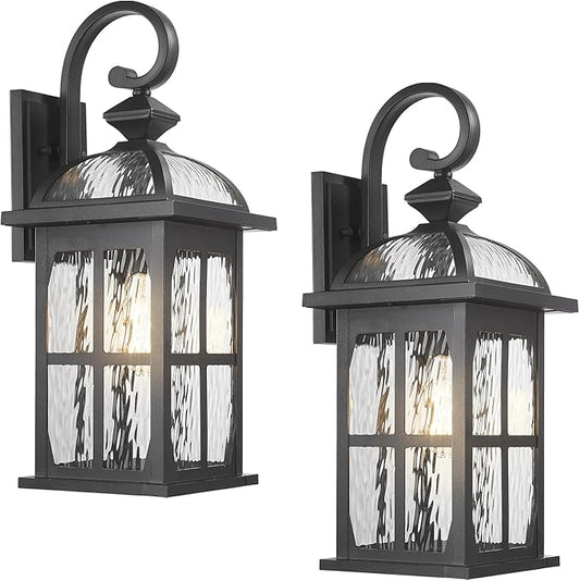 Darkaway 2pcs Large Outdoor Wall Light, 22inch Exterior Light Fixture with Water Ripple Glass, Aluminum Outside Lights Sconces Exterior Lighting for House Porch Patio Doorway