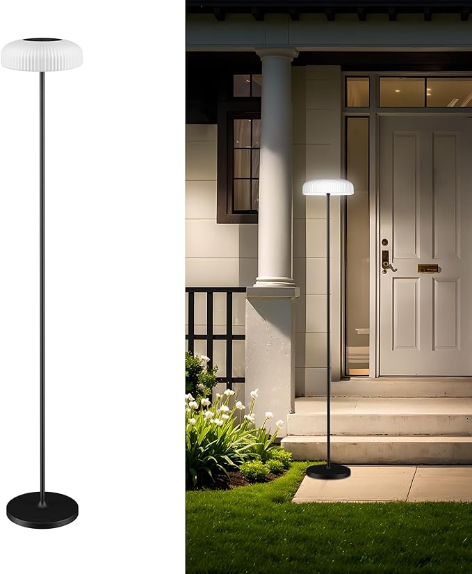 Remote Control Solar Floor Lamp Indoor Outdoor, Cordless IP65 Waterproof Dimmable Touch USB Charging with Metal Stand, Warm/White for Garden Patio