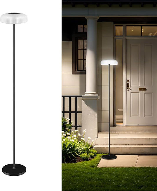 Remote Control Solar Floor Lamp Indoor Outdoor, Cordless IP65 Waterproof Dimmable Touch USB Charging with Metal Stand, Warm/White for Garden Patio