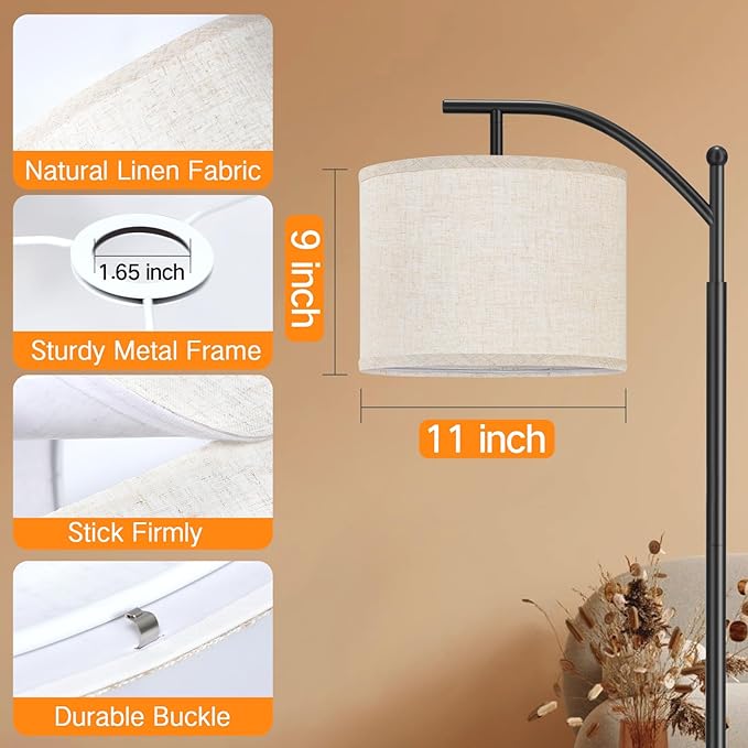 OUTON Beige Drum Lamp Shades for Floor Lamps, 11" Top x 11" Bottom x 9" High, Easy to Assemble, Replacement Linen Lampshades for Table Lamps & Bedside Lamps (1.65" Spider)