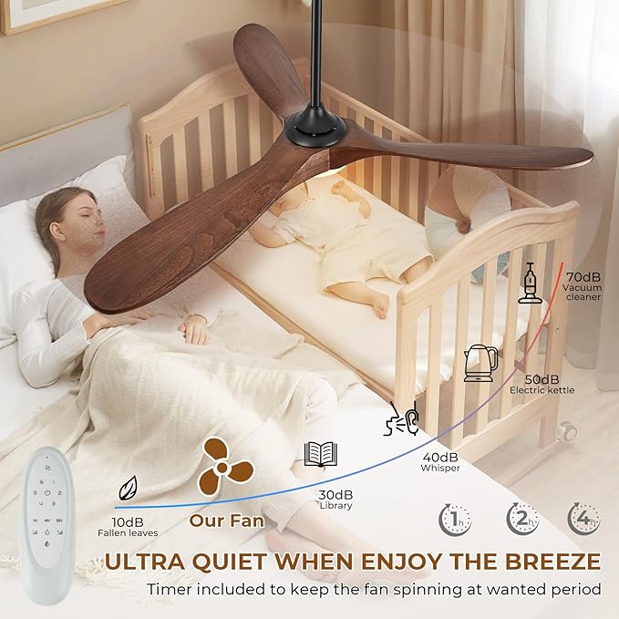 72" Outdoor Ceiling Fans with Lights and Remote Control, Large Ceiling Fan with Lights High CFM Quiet 3 Blades Propeller Wood Ceiling Fan, Outdoor Fan for Patio Porch Gazebo,Deep Walnut