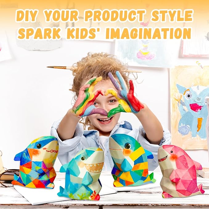 Paint Your Own Shark Lamp Kit, Arts and Crafts for Kids Ages 8-12, DIY Shark Night Light Girls Gifts, Art Supplies Painting Craft Kits for Kids, Gifts for Kids Birthday Ages 3 4 5 6 7 8 9 10 11 12+