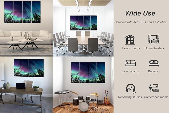 HONORIA 8 Pack Art Acoustic Panels 48X32Inches Sound Absorbing Panels,Self-adhesive Soundproof Wall Panels,Decorative Acoustical Wall Panels,Acoustic Treatment for Home Office&Recording Studio