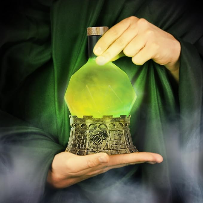 Enhance Gaming Sorcerer's Potion Light with Swirling Mystical Brew - Potion Bottle Mood Light Prop for Tabletop Game Immersion, Playroom, Desk Decor - Soft Glowing Whirling Potion (Green Elixir)