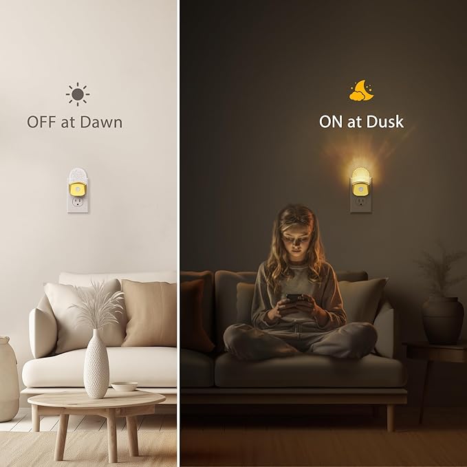 Briignite Night Lights Plug into Wall, 2 Pack, 8 Color Changing Night Light Room Decor, RGB LED Nightlight witih Dusk to Dawn Sensor for Kids Bedroom, Bedroom, Hallway, Gold Cover