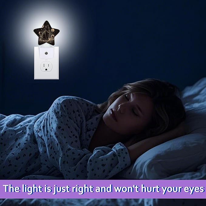 Black Cat Night Lights Plug Into Wall Decorative,Astrology Planet Sleep Friendly Lamp, Energy Efficient Dusk-to-Dawn Sensor Nightlights for Kid Bedroom Nursery Bathroom