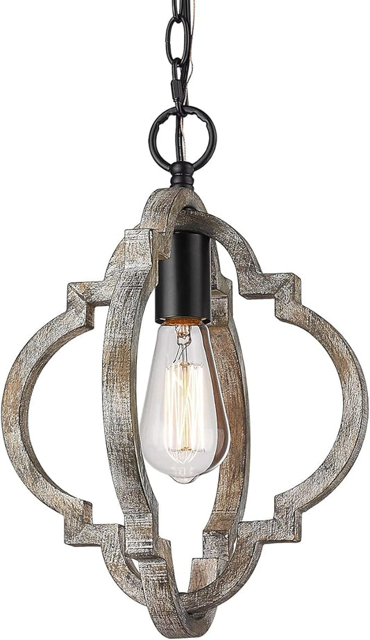 CALDION Farmhouse Pendant Lights, Wood Dining Room Light Fixtures, Adjustable Height Hanging Pendant Lights for Kitchen Island, Foyer, Entryway