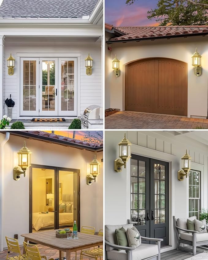 Redluck Motion Sensor Outdoor Lights, 2 Pack 16 inch Dusk to Dawn Outside Porch Lights, Waterproof Anti-Rust Aluminum Outdoor Wall Lights Exterior Lighting Fixtures for House, Garage, Front Door, Gold