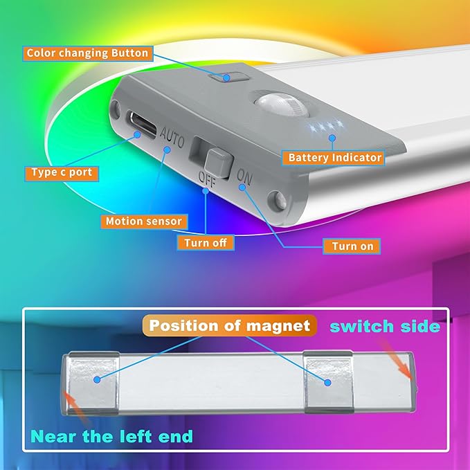 LEPOTEC Wall Lights, 10" Under Cabinet Lighting with Music Sync, 2200mAh Rechargeable Wireless Motion Sensor Gaming Light Bar, TV Backlighting with App Control for Kitchen, Bedroom, Hallways, Closets
