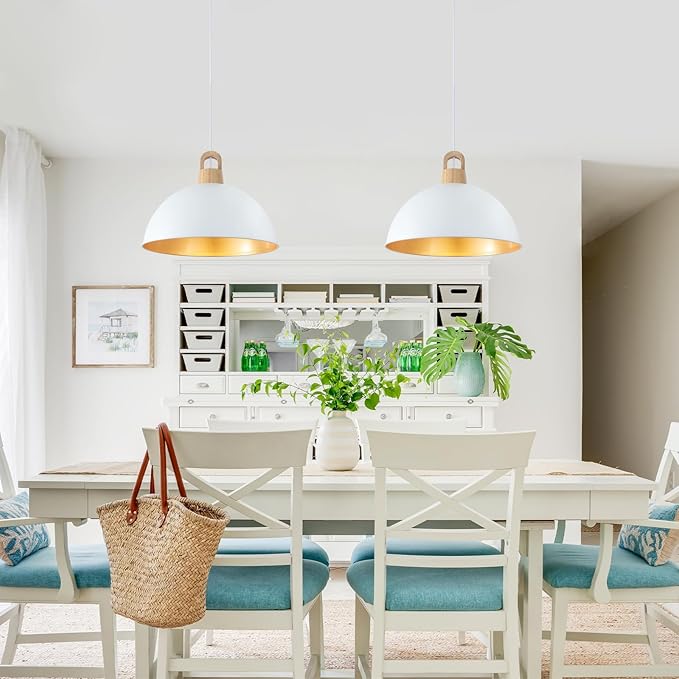 Generies 18'' White Pendant Light Modern Large Farmhouse Pendant Lighting Fixtures Industrial Rustic Dome Chandelier for Kitchen Island Farmhouse Dining Living Room