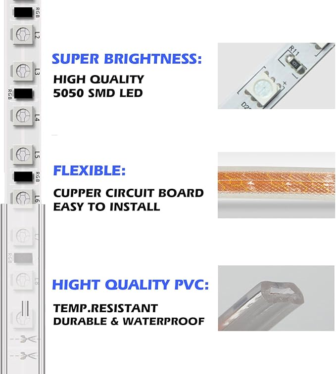 5050-60 Type AC 110-120V LED Strip Lights, Flexible/Waterproof/Dimmable/Multi-Modes LED Rope Light + 23 Keys Remote for Home/Garden/Building Decoration (98.4ft/30m, Natural White 4000K)