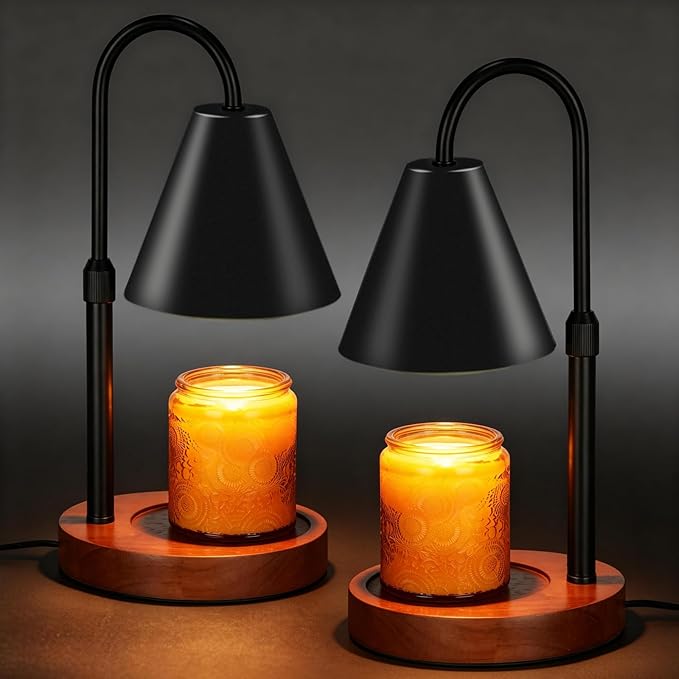 Candle Warmer Lamp with Timer Dimmable 2 Pack, Birthday Gifts for Women Mom, Modern Candle Lamp, Black Candle Warmer for Jar Scented Candles, Home Decor, Wax Melt Warmer with 4 Bulbs