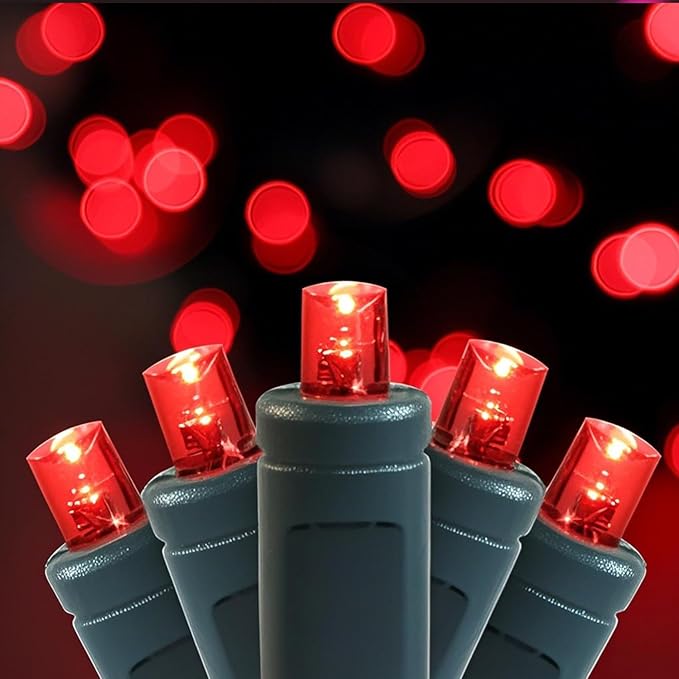 100 LED 5MM Red Christmas Lights, 33FT Indoor/Outdoor String Light, Mini Lights for Garden, Patio, Christmas Trees - Green Wire, Commercial Grade, UL Listed