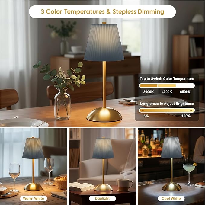 Set of 2 Wireless Cordless Lamps Rechargeable, 3CCT & Stepless Dimming, LED Battery Table Lamp with Touch Sensor Technology for Desk, Bedside, Outdoor Settings, 4.5"W x 11.5"H (Slate Blue)