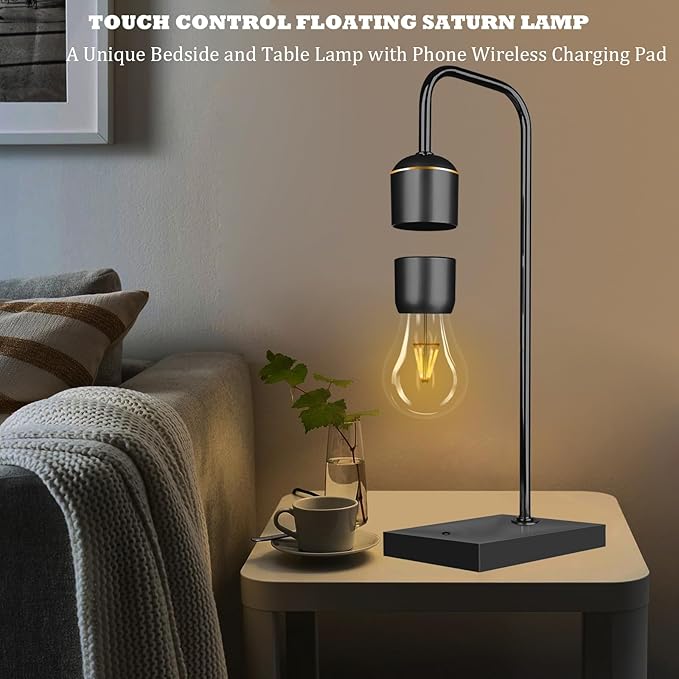 Magnetic Levitating Light Bulb Magnetic Levitation Plastic Black Base Table Lamp Antigravity White LED Night Light Floating Lamps for Christmas Office Gifts Home Decorations