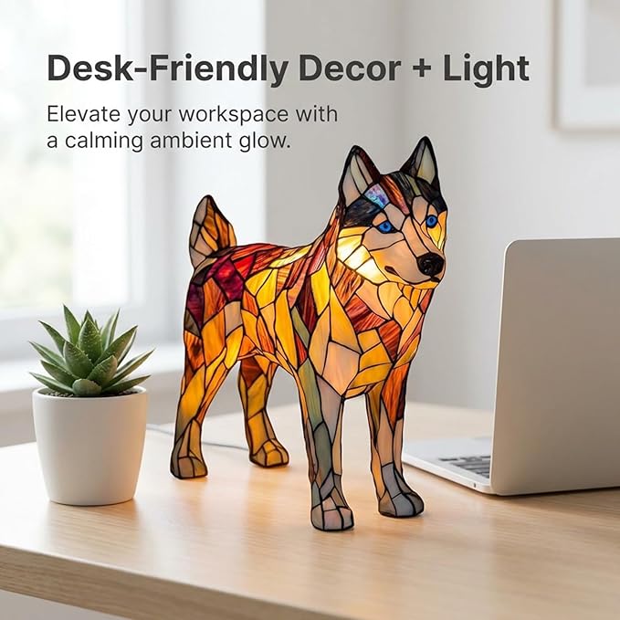 Rainbow Puppy Lamp Stained Glass Dog Night Light 3D Retro Stained Resin Rainbow Pup Lights Charge Powered Table Lamp Puppy Glow Lamps for Home Bedroom Desk (I)