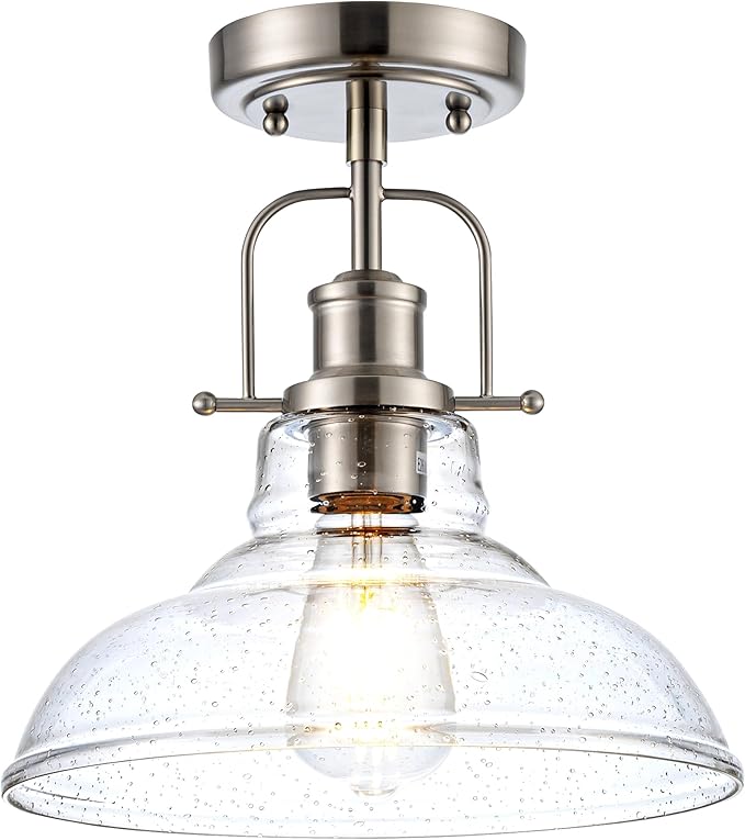 Modern Flush Mount Ceiling Light Fixture, < Bulb NOT Included> Brushed Nickel Finished with Clear Glass Shade, Farmhouse Light Fixture for Kitchen Island Entryway Porch Foyer Dining Room